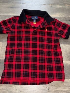 Polo Ralph Lauren Boys Size 5 Buffalo Plaid Red/black‎ Polo Shirt Logo Cotton